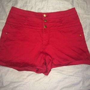 Red high waisted shorts
