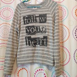 Grey and white stripped long sleeve shirt