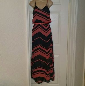 Coral and Navy Blue Maxi Dress