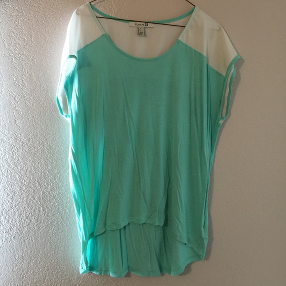 Mint and white color blocked blouse - Picture 1 of 3