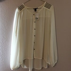Sheer white long sleeve blouse