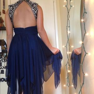 Backless navy blue formal dress