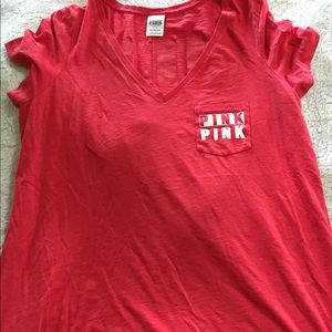 PINK v-neck tee size L