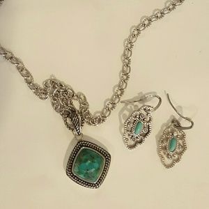 Necklace/Earring set, turquoise & silver