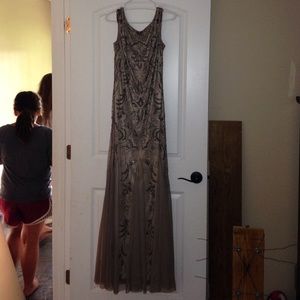 Adrianna Papell beaded tan gown sleeveless