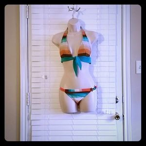 Bikini stripped blue brown orange white