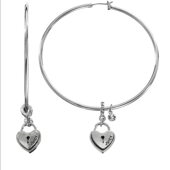 Juicy Couture Heart Lock Hoop Earrings.