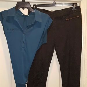 Cropped black pants, sleeveless blouse