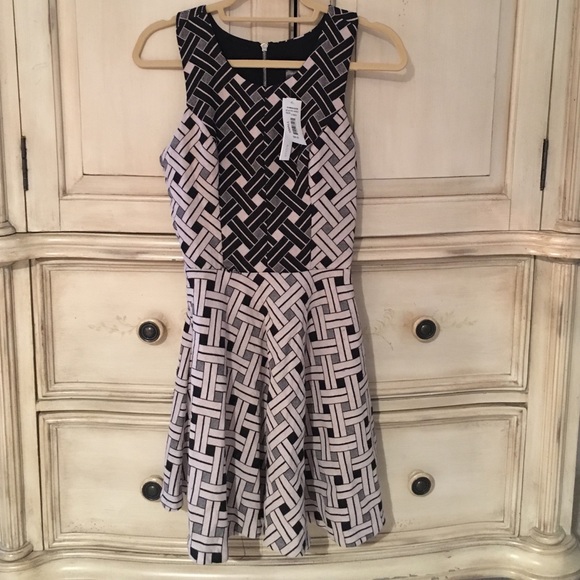 NWT AQUA Weave Pattern Black and Cream Tone Dress
