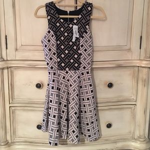 NWT AQUA Weave Pattern Black and Cream Tone Dress