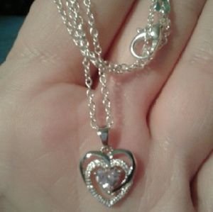 New Pink Cz Solid 925S Heart Pendant/18"Nk
