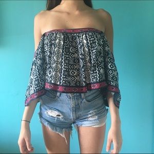 off the shoulder tribal print crop top