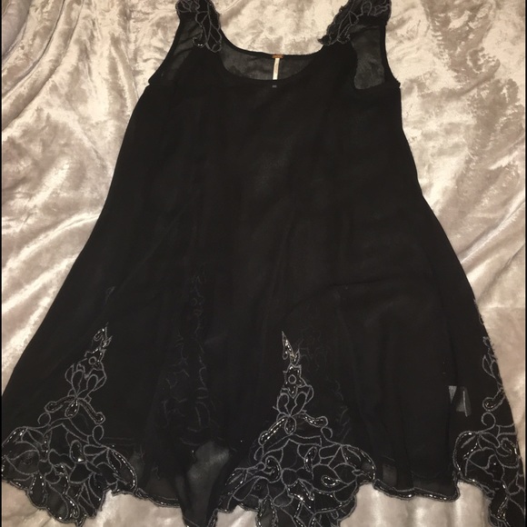 FREE PEOPLE sheer black dress with beaded details