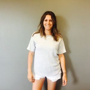 Short sleeved striped sweater