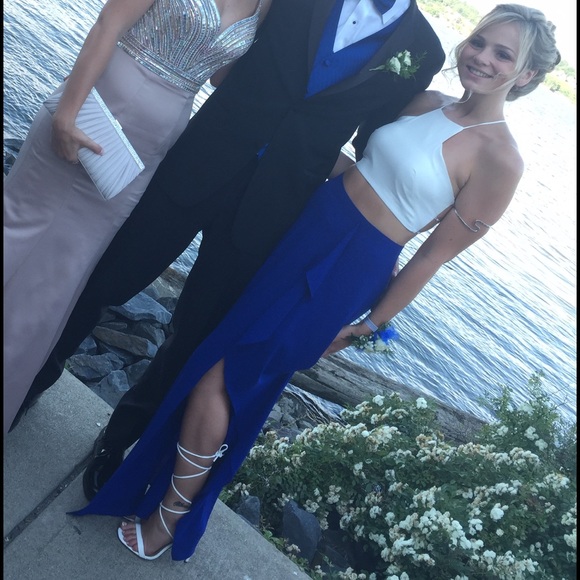 White & Blue two piece prom dress
