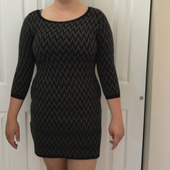 Black and Gray Chevron Sweater Dress