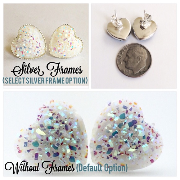 3 for 15🎀Opal white Druzy style heart studs - Picture 3 of 5