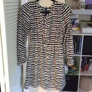 Long sleeve bird pattern dress