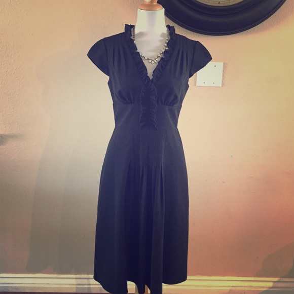 Adrianna Papell Black ruffle front dress