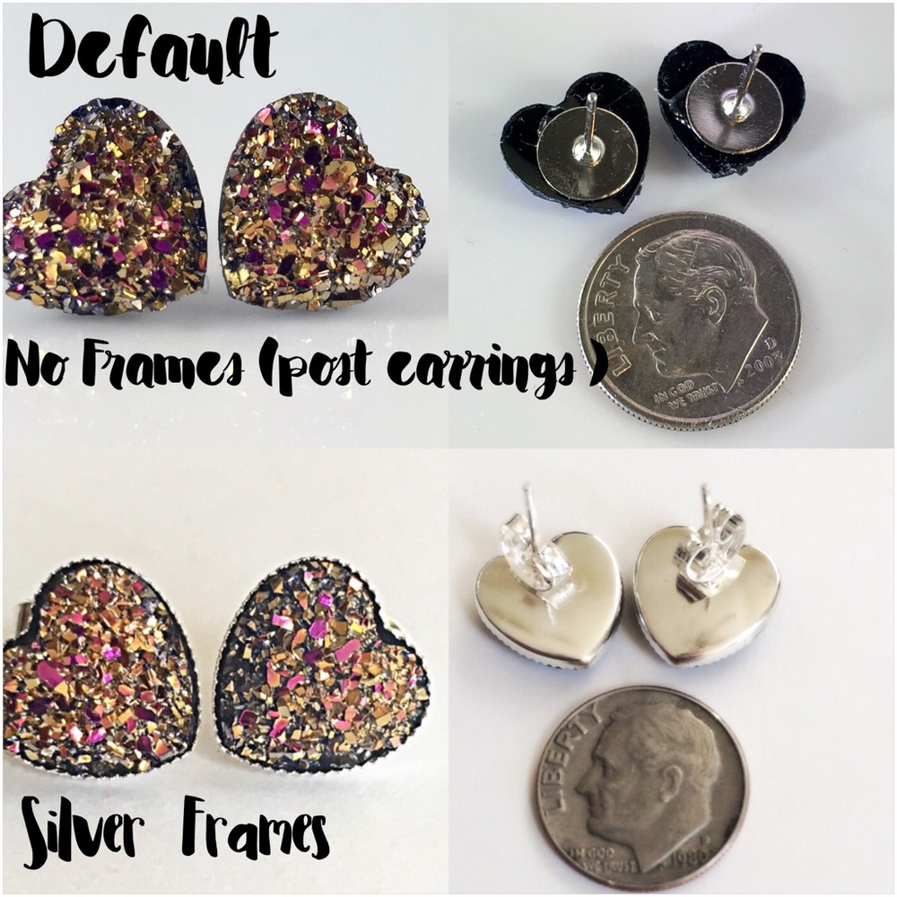 3 for 15🎀magenta gold Druzy style heart studs - Picture 3 of 8