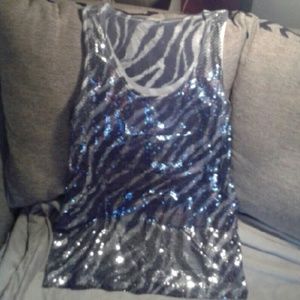 EUC Sequined Front/Animal Print Tank, Size L