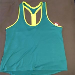 Neon yellow and blue work out tank