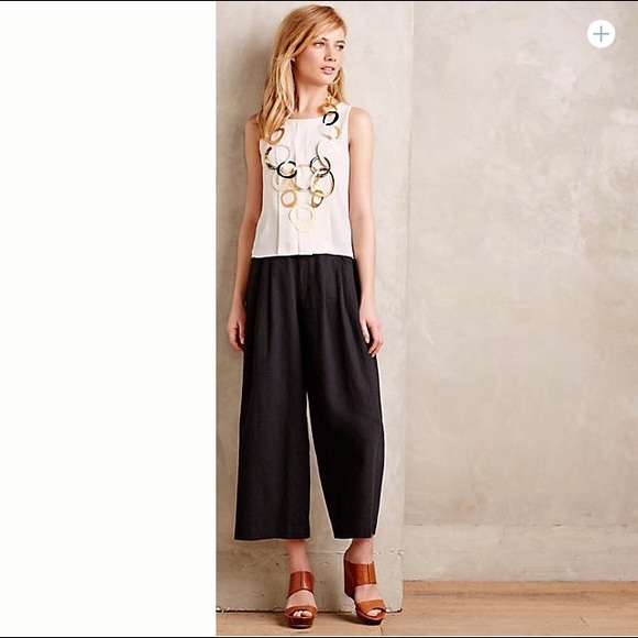 Black Linen High-waist Culottes from Anthropologie