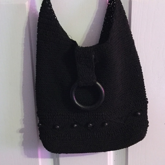 Beaded Knit Black Purse