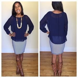 J. Crew Sheer Navy Blue Blouse