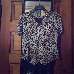 Short sleeve sheer cheetah print shirt