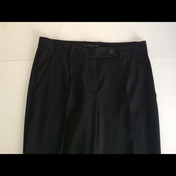 Theory Black Wool Pleated Slacks