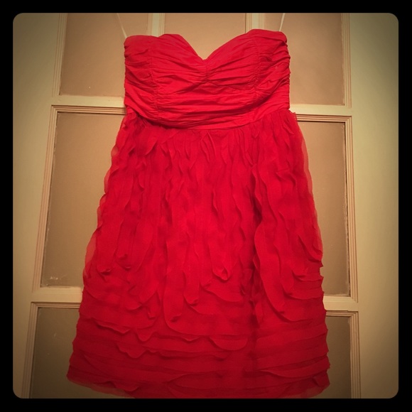 Red strapless dress