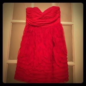 Red strapless dress