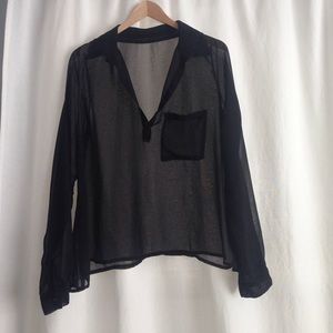 Sheer Collared Long Sleeve Pullover