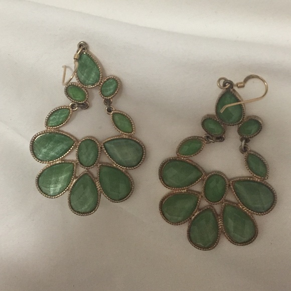 Green and gold dangle earrings