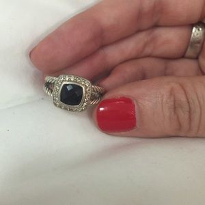 David Yurman black onyx ring with pave edge