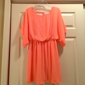 Short sleeved open back dress neon dress