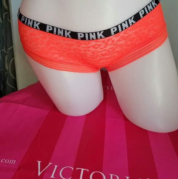 VS PINK Fluorescent Orange Lace Cheekster Panty - Picture 3 of 3