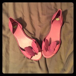 Purple open-toed flats