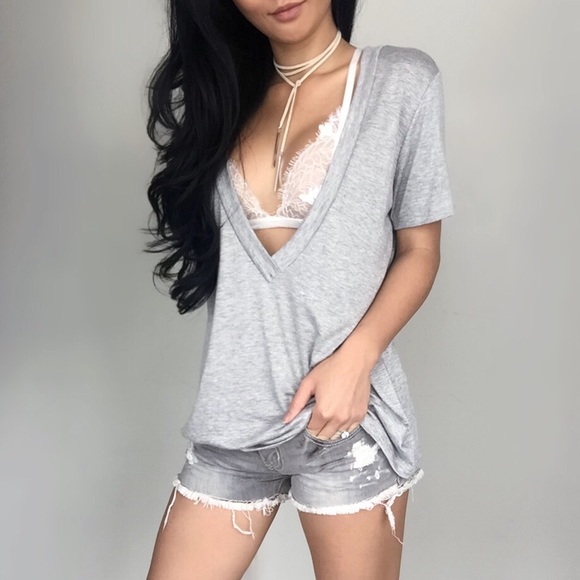 "Heather Gray Deep V T" - Picture 2 of 4