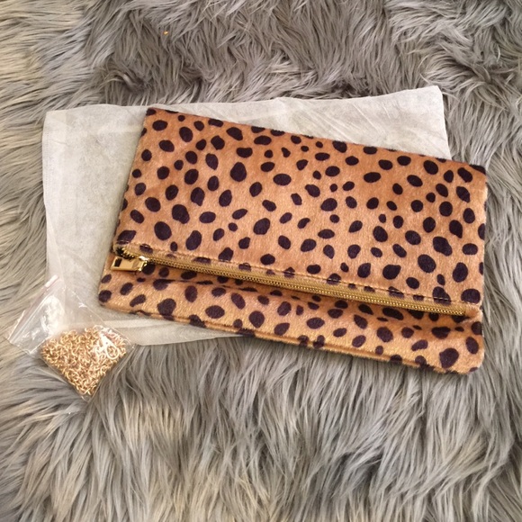 Leopard faux fur clutch