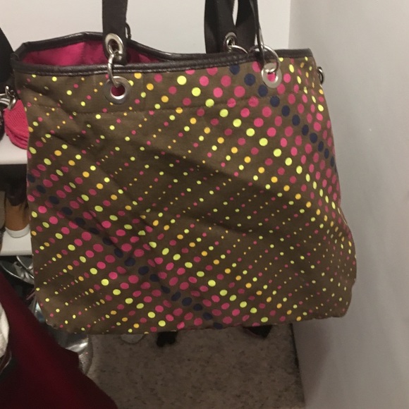 Brown bags with multiple color polka dots