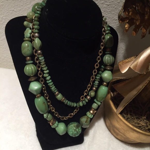 Rustic chain and green stone necklace