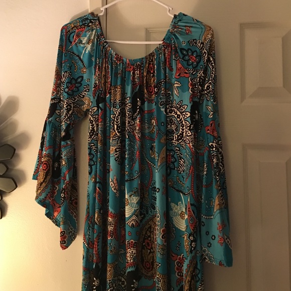 Green Teal bell sleeves dress