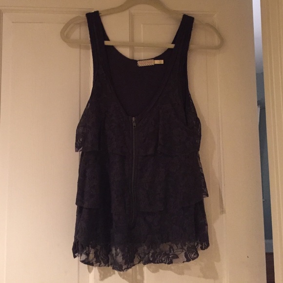 Urban outfitters zip up gray lace top