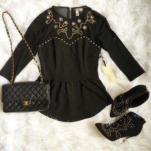 💗Black embellished peplum top💗