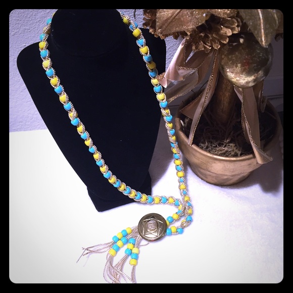 Unique gold string and island beads necklace