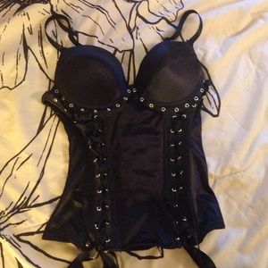 Black Corset top with crisscross ribbon