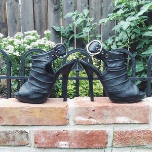 Black platform peep toe sling back heels