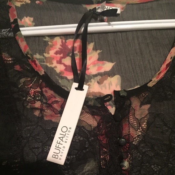 NWT Buffalo black and pink floral sheer blouse. - Picture 3 of 4